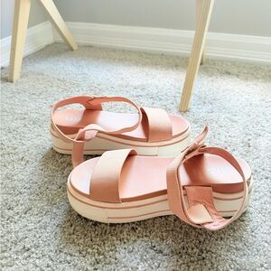 MIA Pink Platform Sandals with Crossover Straps